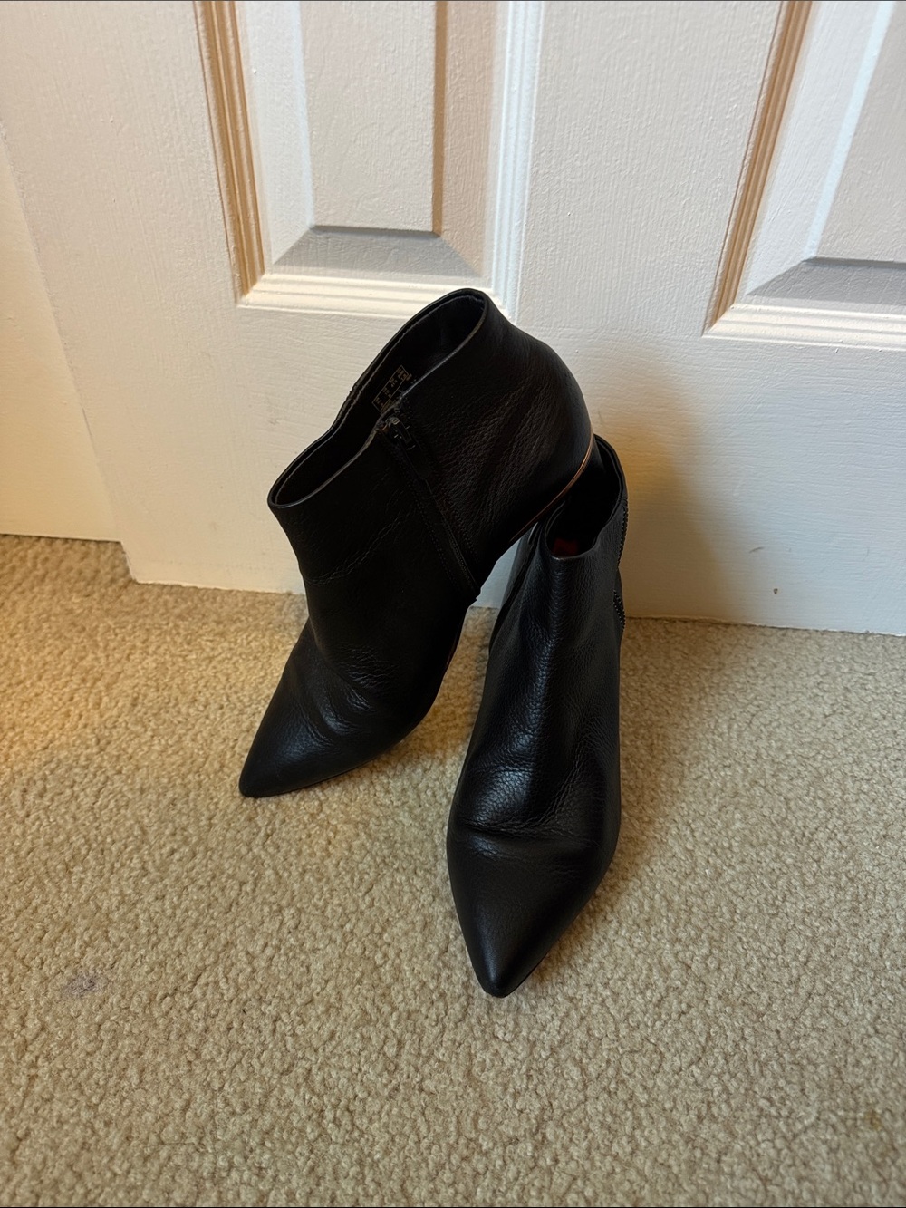 Clarks Black Pointed Toe Leather Ankle Booties